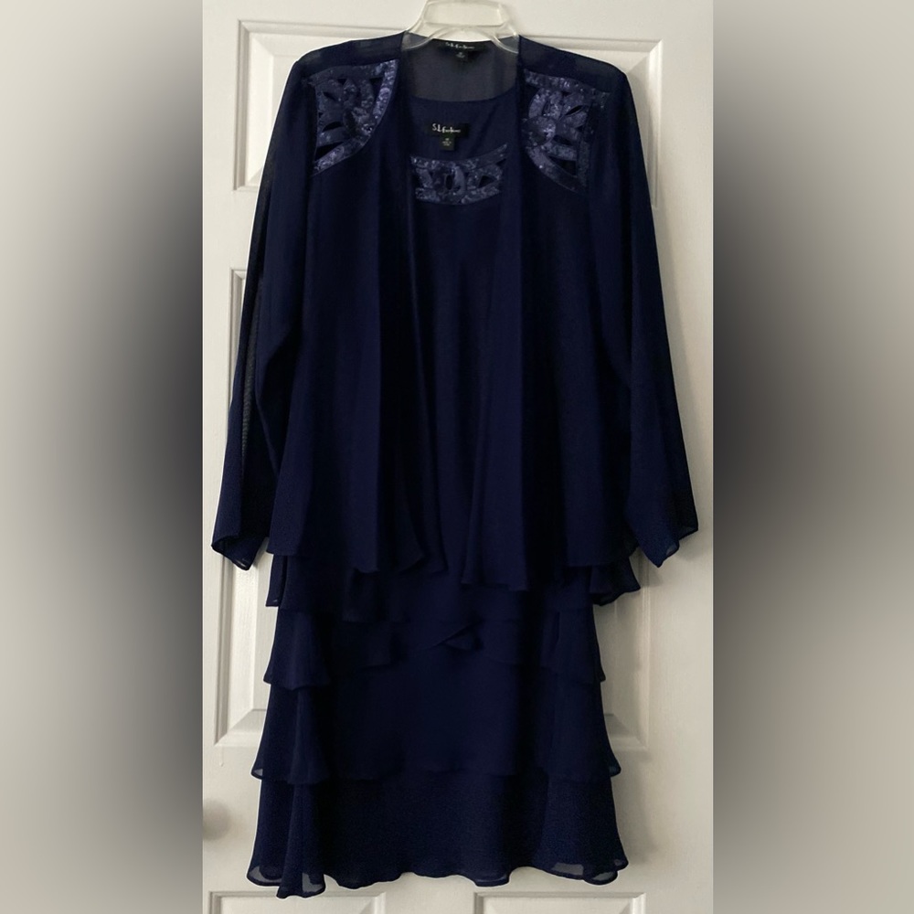 S.L. Fashions two-piece dress set in navy blue size 16